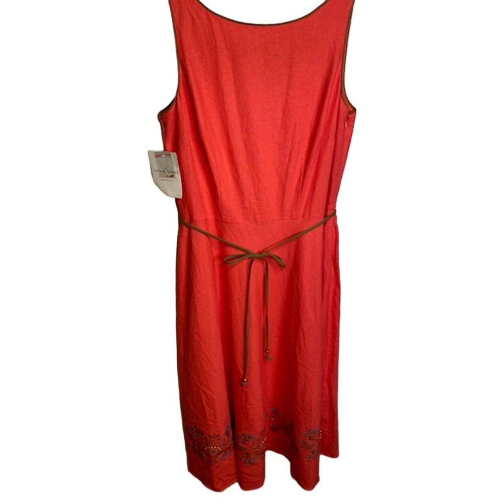 Emma James Linen Blend Dark Coral Embroidered Beaded Hem Size 8 NWTs